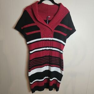 Made For Me To Look Amazing Y2K Red Black & White Striped Knit Sweater Dress